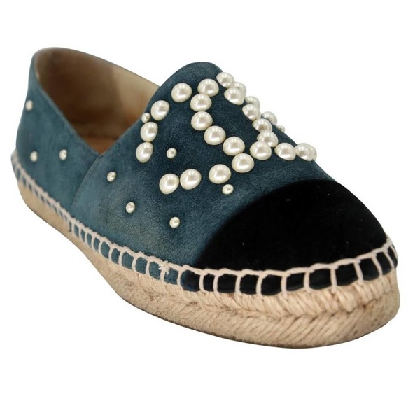 Chanel Espadrille 35 Suede and Pearl Cc Flats CC-S0207P-C019 - Picture 7 of 11
